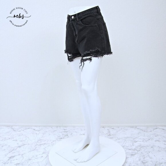 Princess Polly Distressed Denim High Waist Shorts Black Women 4 - Picture 3 of 9